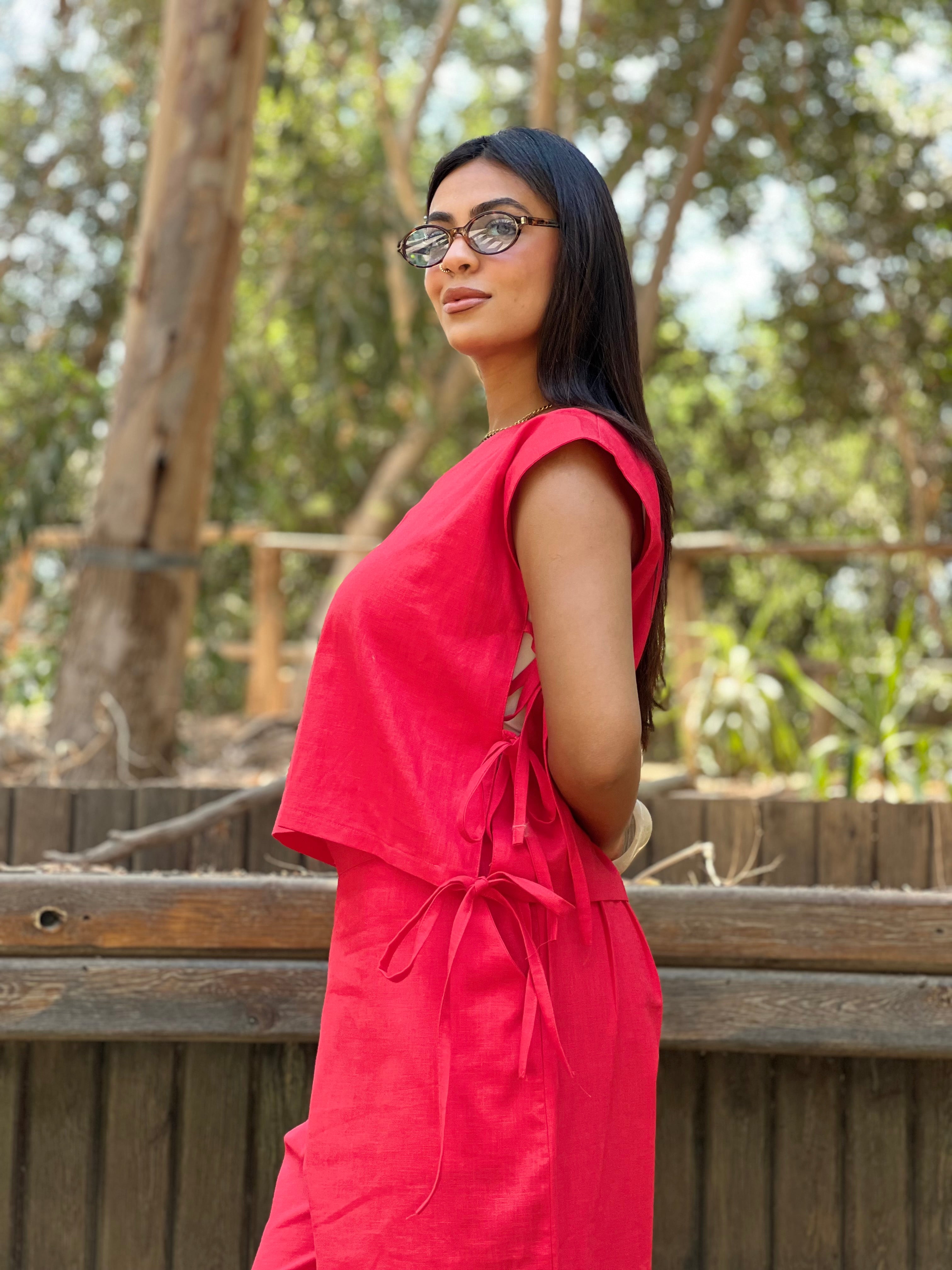 Red Linen Set