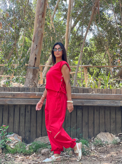 Red Linen Set